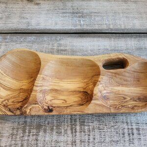 Olive Wood Handmade Appetizer Tray 3 Sections